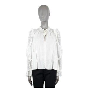 ULLA JOHNSON white cotton SHIRLEY SEMI SHEER RUFFLED Blouse Shirt